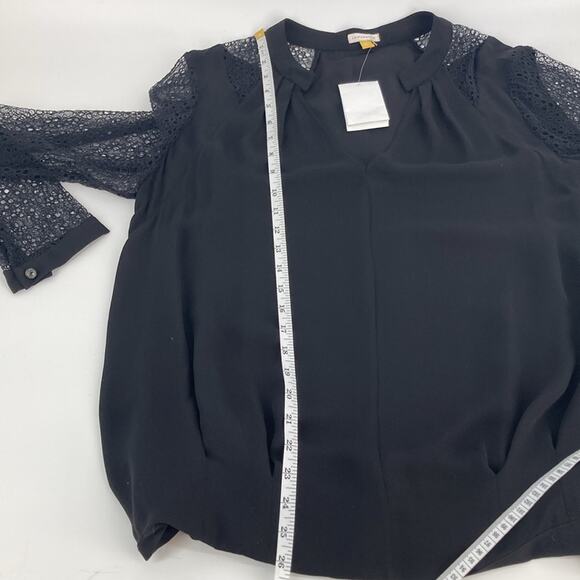 Anthropologie Leifsdottir Womens Black Silk Chiffon Lace Sleeve Blouse 14 New - Picture 12 of 13